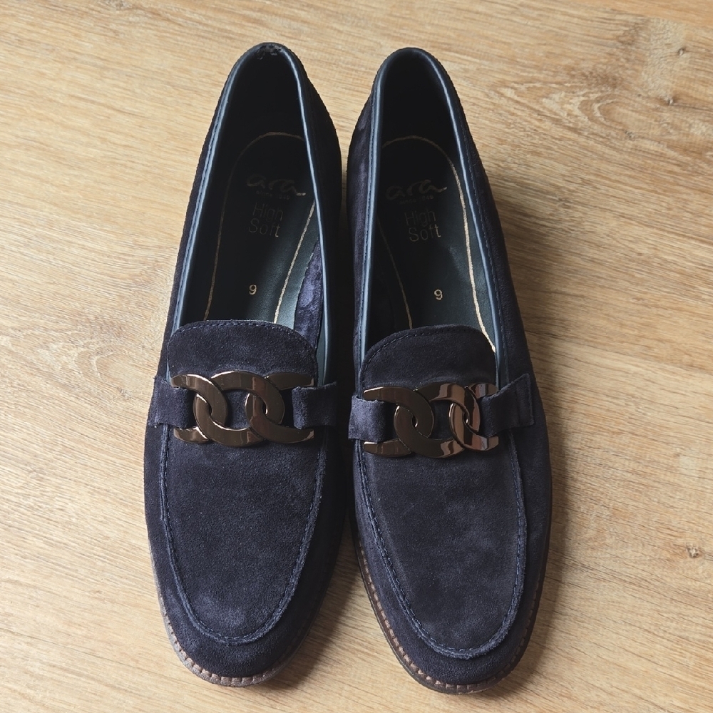 ARA Kent Women's Suede Loafers In Navy Sz UK 9 US 11
